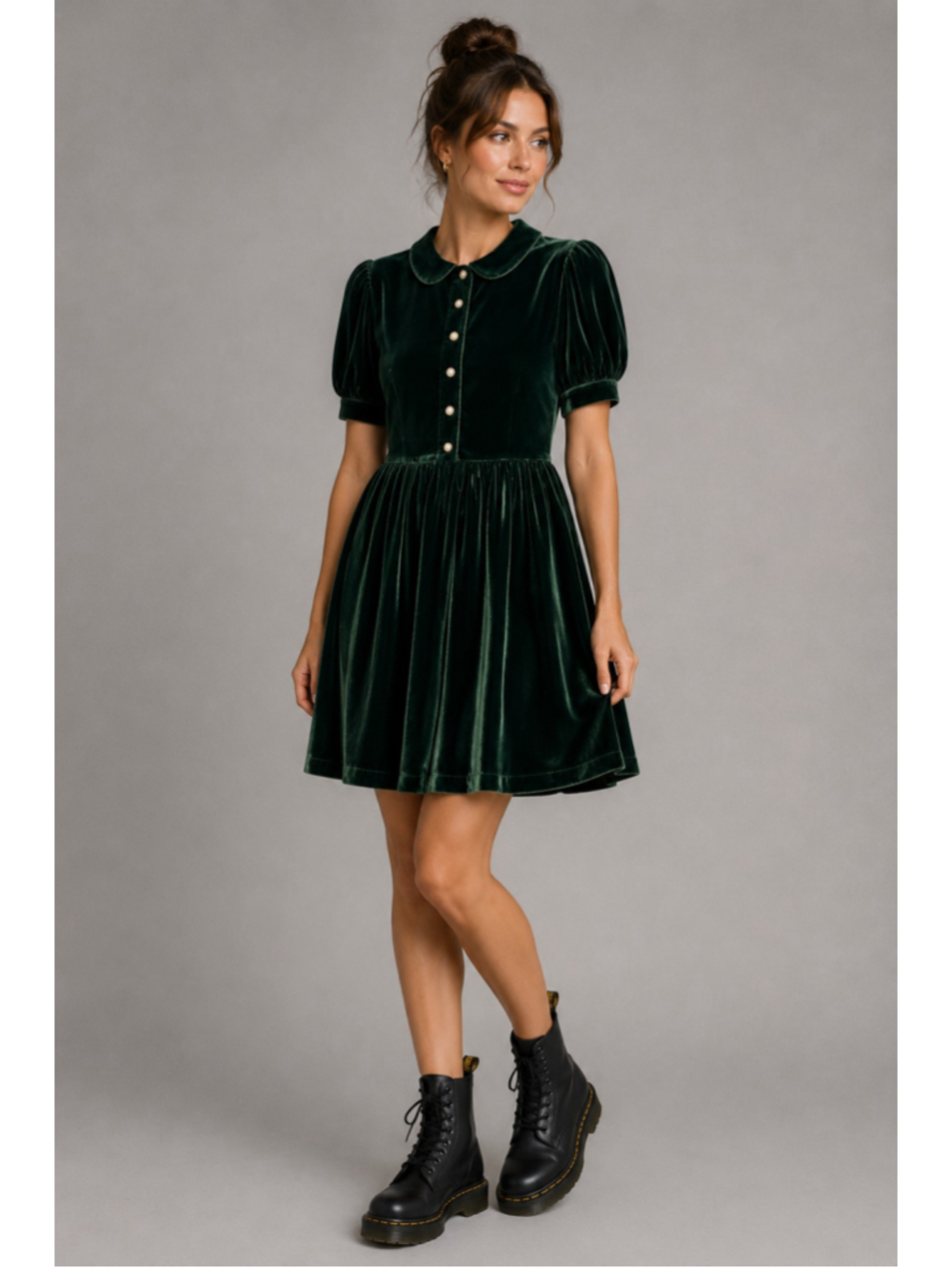 ModCloth Size 16 Green Velvet Peter Pan Collar Dress